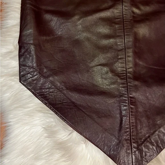 CACHE Oxblood Burgundy Leather Asymmetric Midi Slit Skirt 90s Deadstock - Picture 6 of 13
